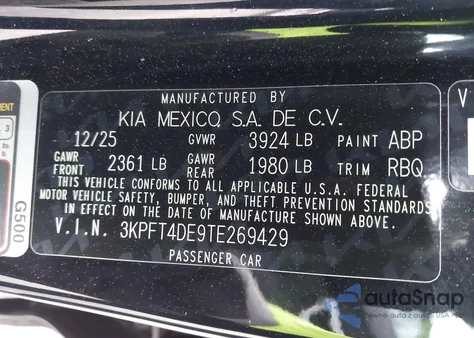 2026 Kia K4 Lxs z USA, uszkodzony, nr VIN 3KPFT4DE9TE269429